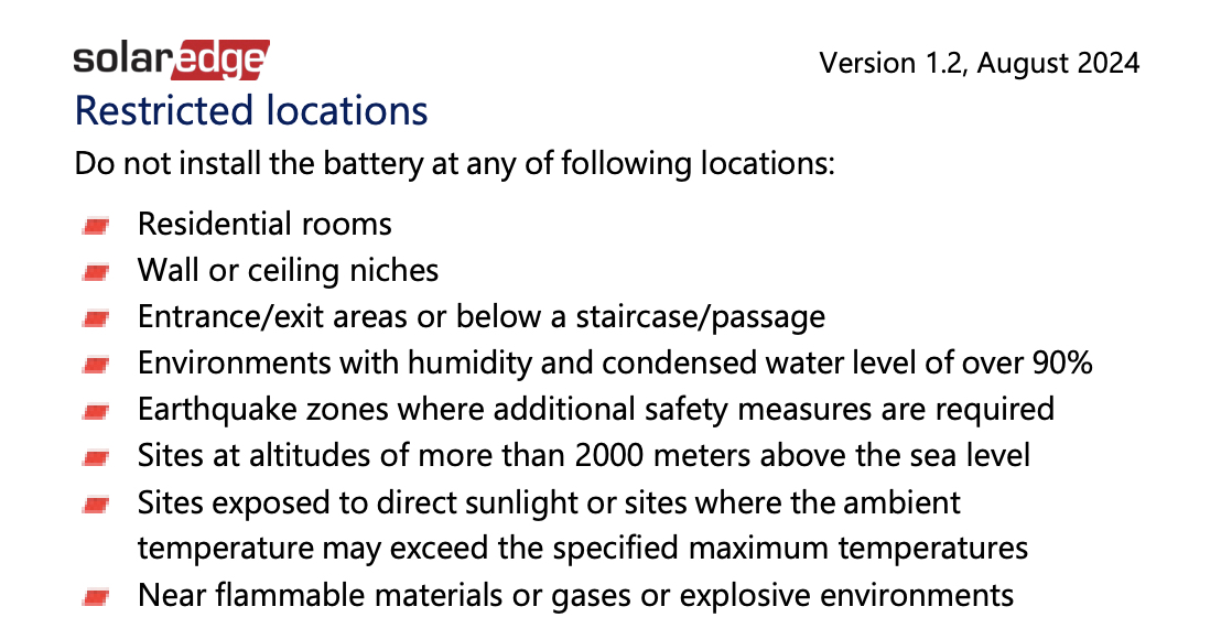 SolarEdge Battery Restricted Locations